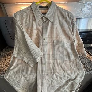 Van Heusen Men's Beige Plaid Button Down Shirt